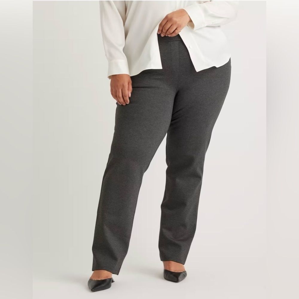 Quince Women's Charcoal Gray Ultra-Stretch Ponte Straight Leg Pants, XL